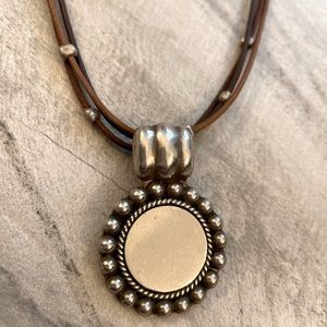 3 Strap Brown Leather Necklace & Pendant